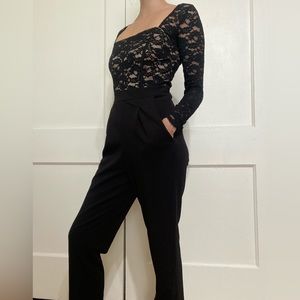 Express Black Lace Long Sleeve Jumpsuit